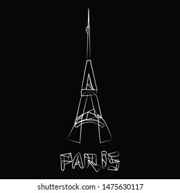 Paris and Eiffel tower logo. Lettering.  Modern design. Hand drawn. Fashion print for clothes, cards, picture banner for websites. Vector illustration