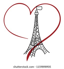 Paris eiffel tower logo on the white background hand drawing heart