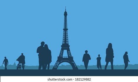 Paris. The Eiffel Tower on a blue background.