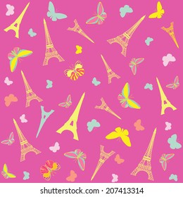 Paris Eiffel Tower pattern with butterflies.