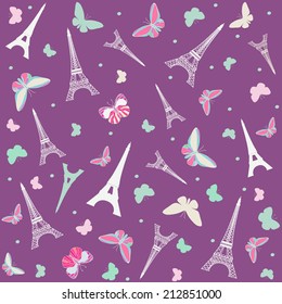 Paris Eiffel Tower pattern with butterflies.