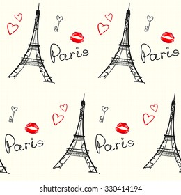 Paris and the Eiffel Tower. Seamless pattern. Vector. 