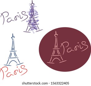 Paris Eiffel tower sketch with color pencil grunge vector illustration