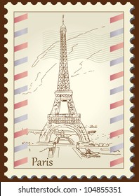 Paris Eiffel tower stamp | Editable Illustration