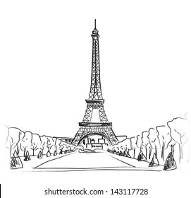 Paris eiffel tower. Paris symbol  hand drawn landmark. Vector illustration.