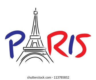 Paris with Eiffel tower vector lettering and drawing