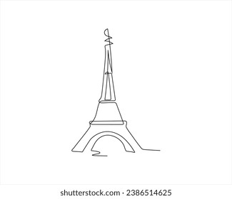 Paris eiffel tower vector one line drawing illustration