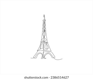 Paris eiffel tower vector one line drawing illustration