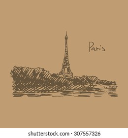 Paris, Eiffel Tower. Vector quick sketch