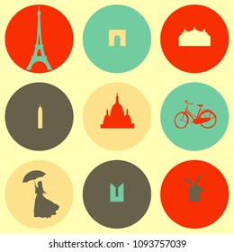 Paris elements in circles. Retro seamless pattern  