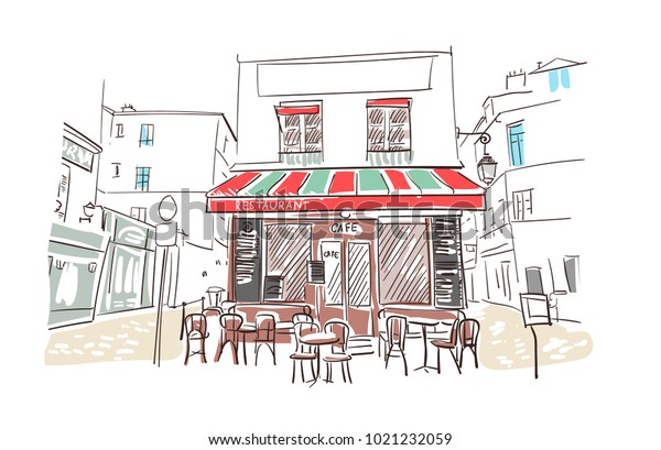 Paris European Cafe Vector Sketch Illustration Stock Vector (Royalty ...