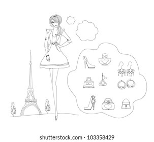Paris fashion doodles set