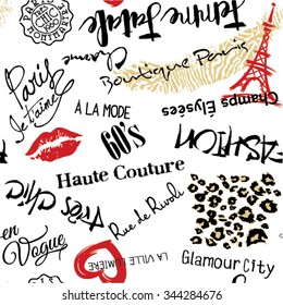 Paris Fashion and glamour, vector seamless pattern