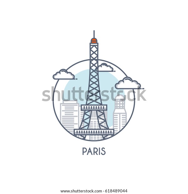 Download Paris Flat Line Color Icon Caption Stock Vector (Royalty ...