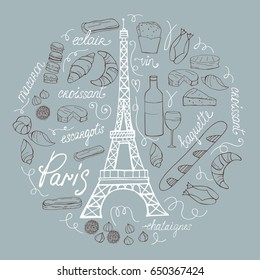 Comida de París. Ilustración vectorial
