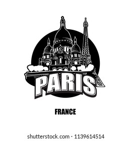 Paris, France, black and white logo for high quality prints. Hand drawn vector sketch.