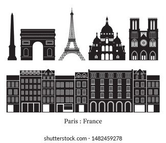 Paris, France Building Landmarks Silhouette, Famous Place, Travel and Tourist Attraction