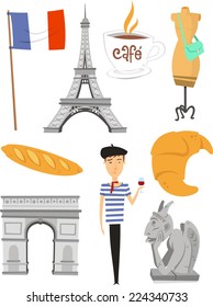 Paris france cartoon icons