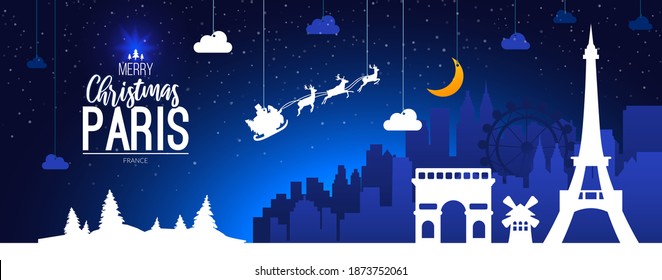 Paris, France. Christmas holiday background. Winter snowy landscape.