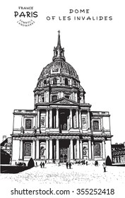 Paris - France. Church of Les Invalides. Vector illustration.