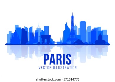 Paris (France) city silhouette skyline vector background. Flat trendy illustration. Business travel and tourism concept with modern buildings. Image for banner or web site.