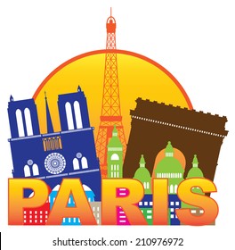 Paris France City Skyline Outline Silhouette Color in Circle Isolated on White Background Panorama Vector Illustration