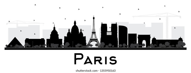 Paris France City Skyline Silhouette with Black Buildings Isolated on White. Vector Illustration. Business Travel and Concept with Historic Architecture. Paris Cityscape with Landmarks.