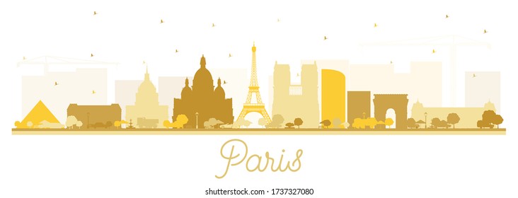 Paris France City Skyline Silhouette with Golden Buildings Isolated on White. Vector Illustration. Business Travel and Concept with Historic Architecture. Paris Cityscape with Landmarks.