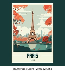 Paris France Eiffel Tower Vintage Travel Poster Vector