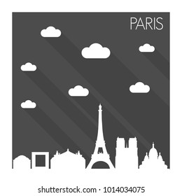 Paris France Europe Flat Icon Skyline Silhouette Design City Vector Art Famous Buildings Monochrome Background Clouds Sky