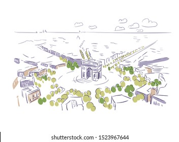 Paris France Europe vector sketch city illustration line art