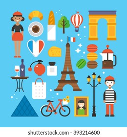 Paris, France flat elements for web graphics and design. Isolated vector illustration