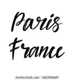 Paris France hand drawn lettering. European country. Ink illustration. Modern brush calligraphy. Isolated on white background.