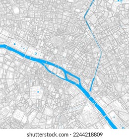 Paris, Paris, France high resolution vector map with editable paths. Bright outlines for main roads. Use it for any printed and digital background. Blue shapes and lines for water.