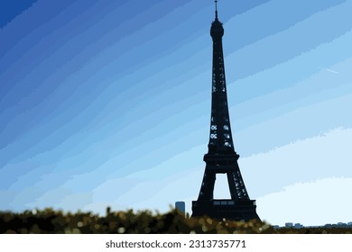 Paris, France, June 06.2023. Eiffel tower on blue sky low fidelity vector illustration