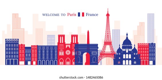 Paris, France Landmarks Skyline, Blue and Red Colour, Famous Place, Travel and Tourist Attraction