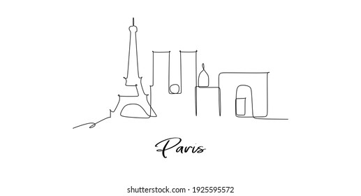 Paris of the France landmarks skyline - Continuous one line drawing