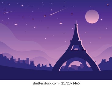 Paris, france landmarks skyline, night scene, famous place, travel and tourist attraction