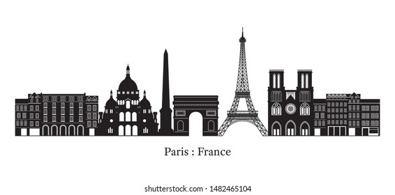 Paris, France Landmarks Skyline, Silhouette, Famous Place, Travel and Tourist Attraction