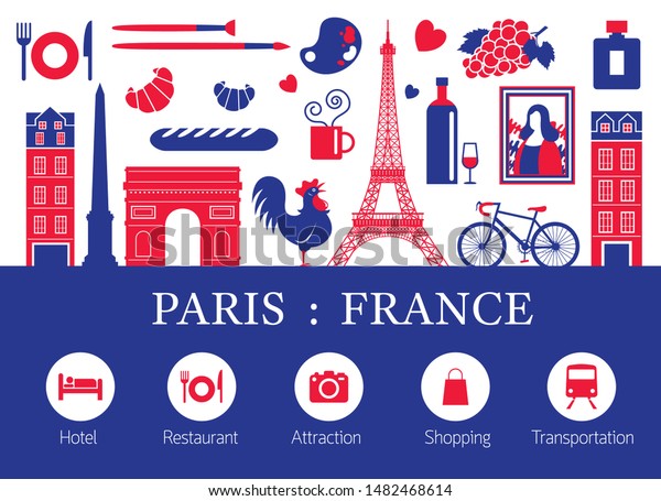 Paris France Landmarks Travel Objects Accommodation Stock Vector ...