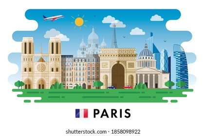 Paris, France. Modern buildings and city sights. Vector illustration