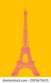 Paris France modern poster graphic design. Eiffel Tower cool graphics in yellow and pink.