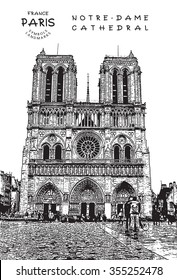Paris - France. Notre Dame Cathedral. Vector illustration.