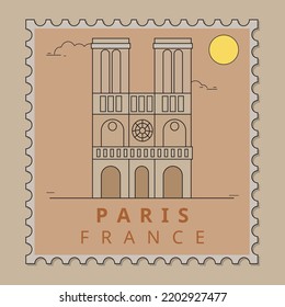 Paris France. Notre-Dame Minimal Line - art logo. Flat Notre Dame Icon.
