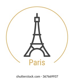 Paris (France) outline icon with caption. Paris City logo, landmark, vector symbol. Paris Champ de Mars, Eiffel Tower. Illustration of Paris isolated on white background.