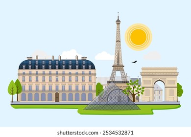 Paris, France. Panoramic view of Paris. postcard. vector