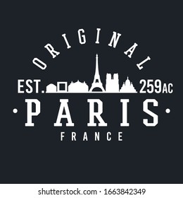 Paris, France Skyline Original. A Logotype Sports College and University Style. Illustration Design.