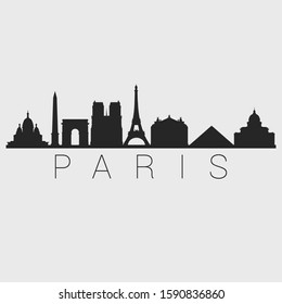 Paris France. Skyline Silhouette City. Design Vector. Famous Monuments Tourism Travel. Buildings Tour Landmark.
