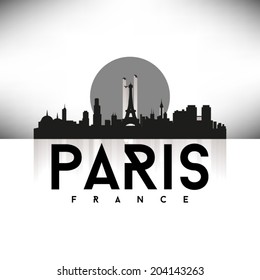 Paris France Skyline Silhouette design, vector illustration, Black.