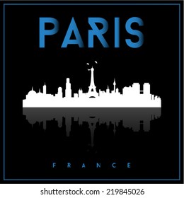 Paris, France skyline silhouette vector design on black background.